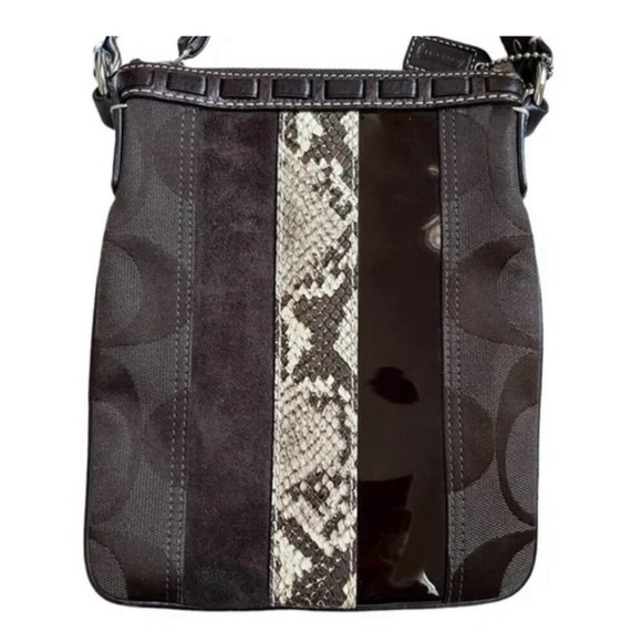 Coach Handbags - Coach Black and Brown Crossbody Bag with Snakeskin Accent